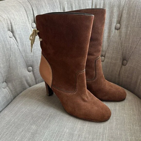 See By Chloe Boots‎ Womens Sz 41 Brown Suede Lara Tie Mid Length Colorblock